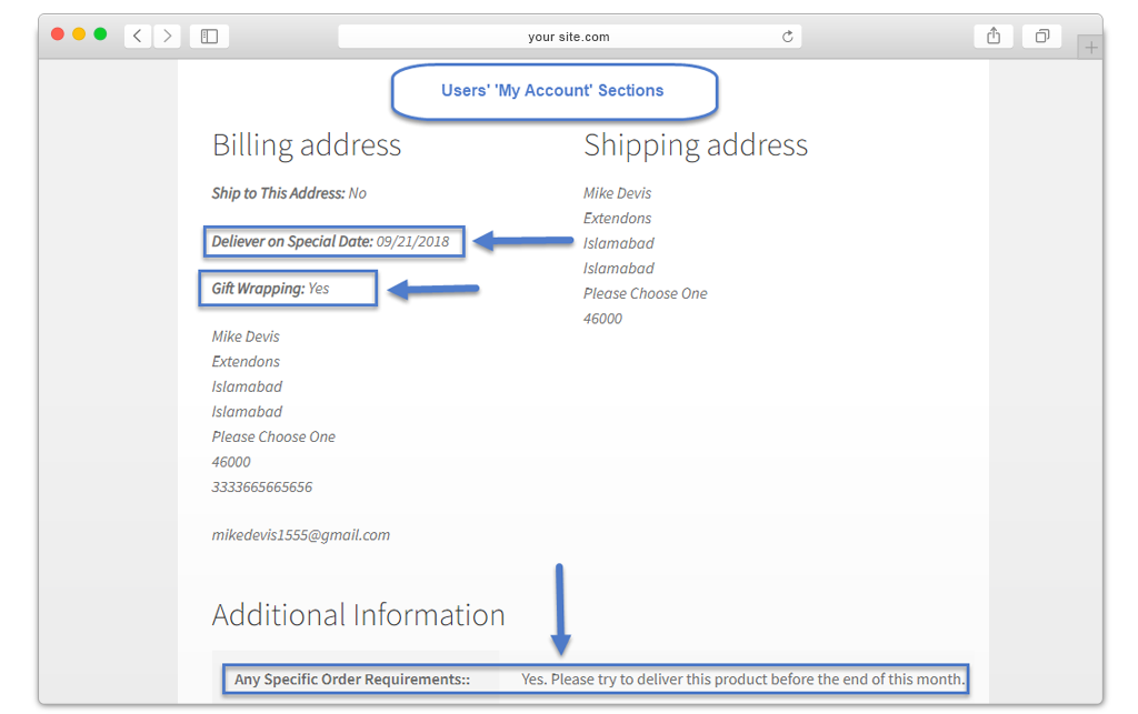 Additional Fields are Displayed in Invoice Email & My Account