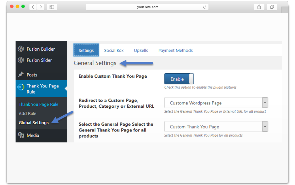 WooCommerce Thank you plugin - Global settings