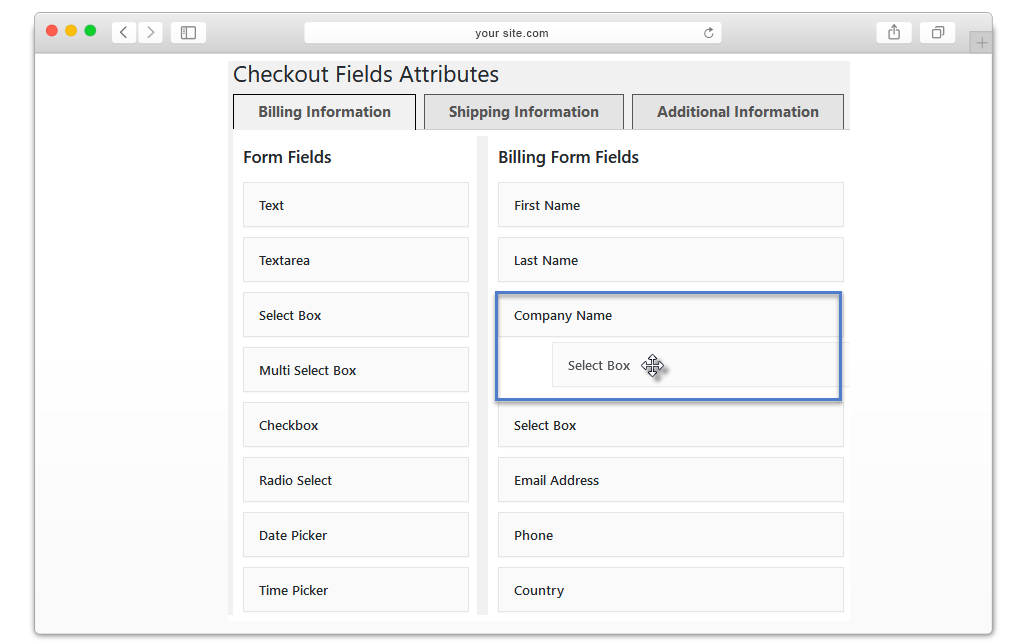 Drag & Drop to Extra Fields and Sort their Order