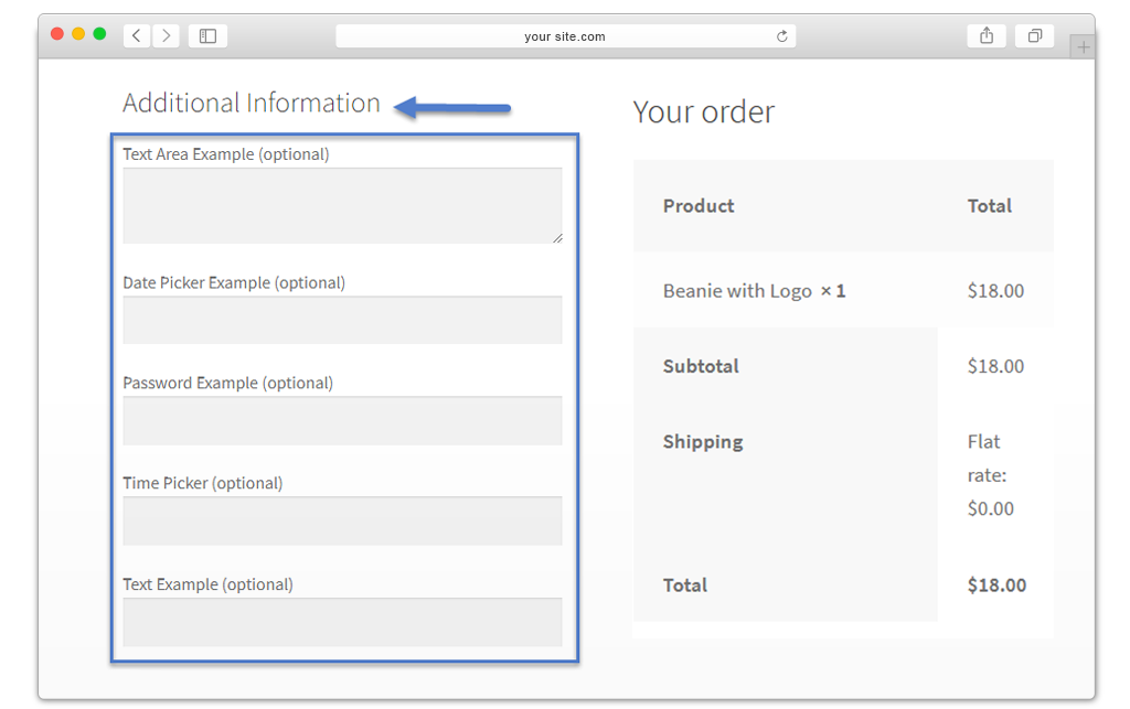 Add Fields in Additional Information Section of Checkout Page