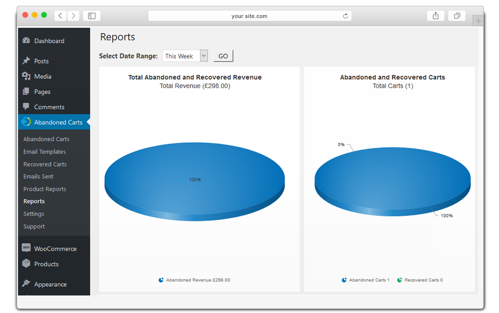 WooCommerce Abandoned Cart  Report example