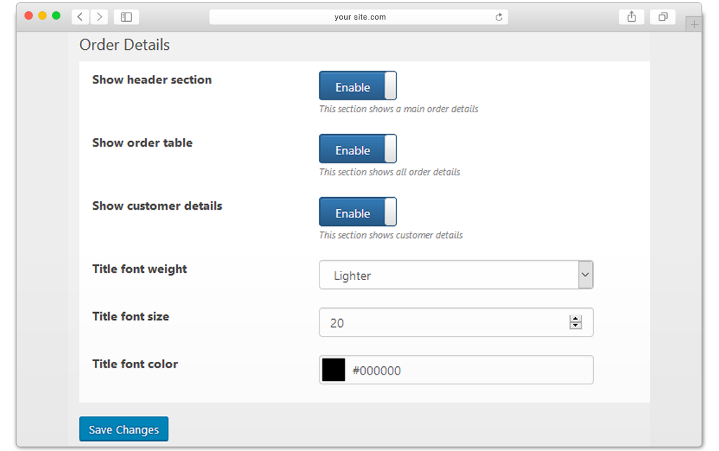 WooCommerce Thank you plugin - Global settings