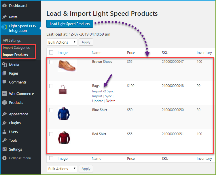 WooCommerce lightspeed integration - import
