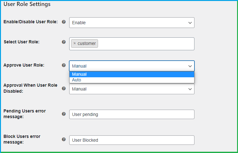 Auto or Manually Approve Users and User Roles - WooCommerce registration fields