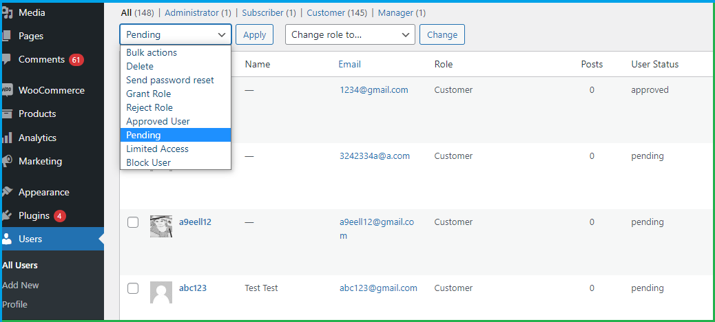 Limited Access - WooCommerce registration fields -  Manage Users