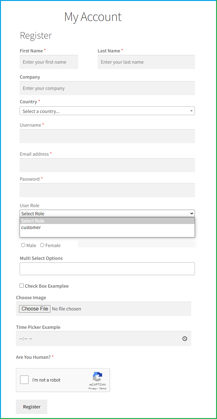 Custom Role - WooCommerce Registration Fields - Enable User Roles