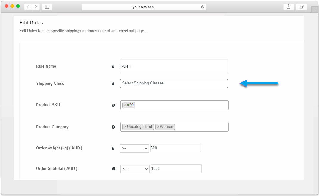 WooCommerce hide shipping methods on classes