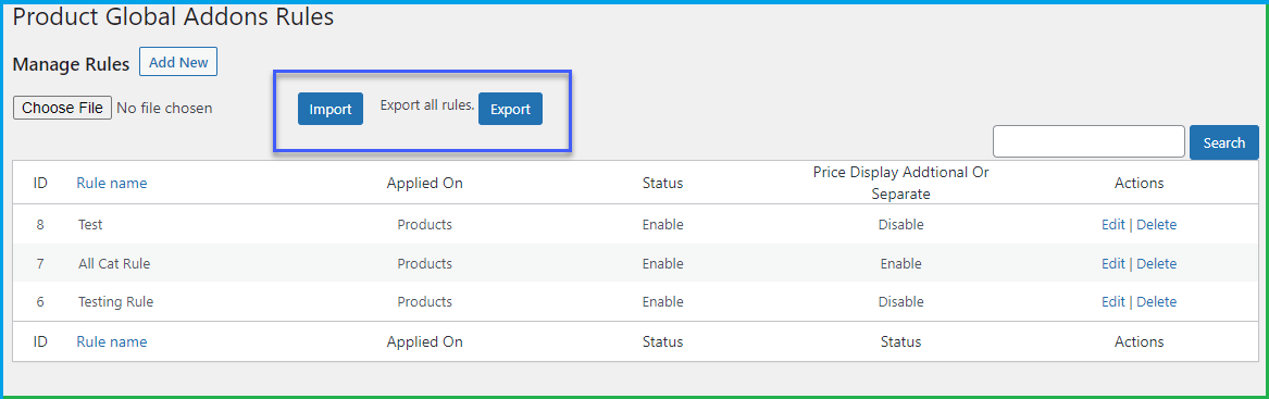 import export product options