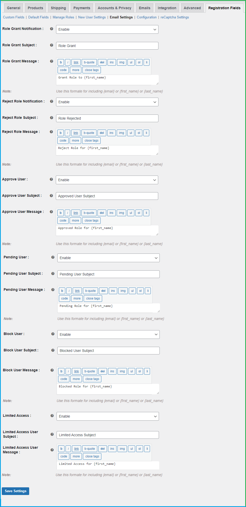 WooCommerce registration fields - Custom Emails