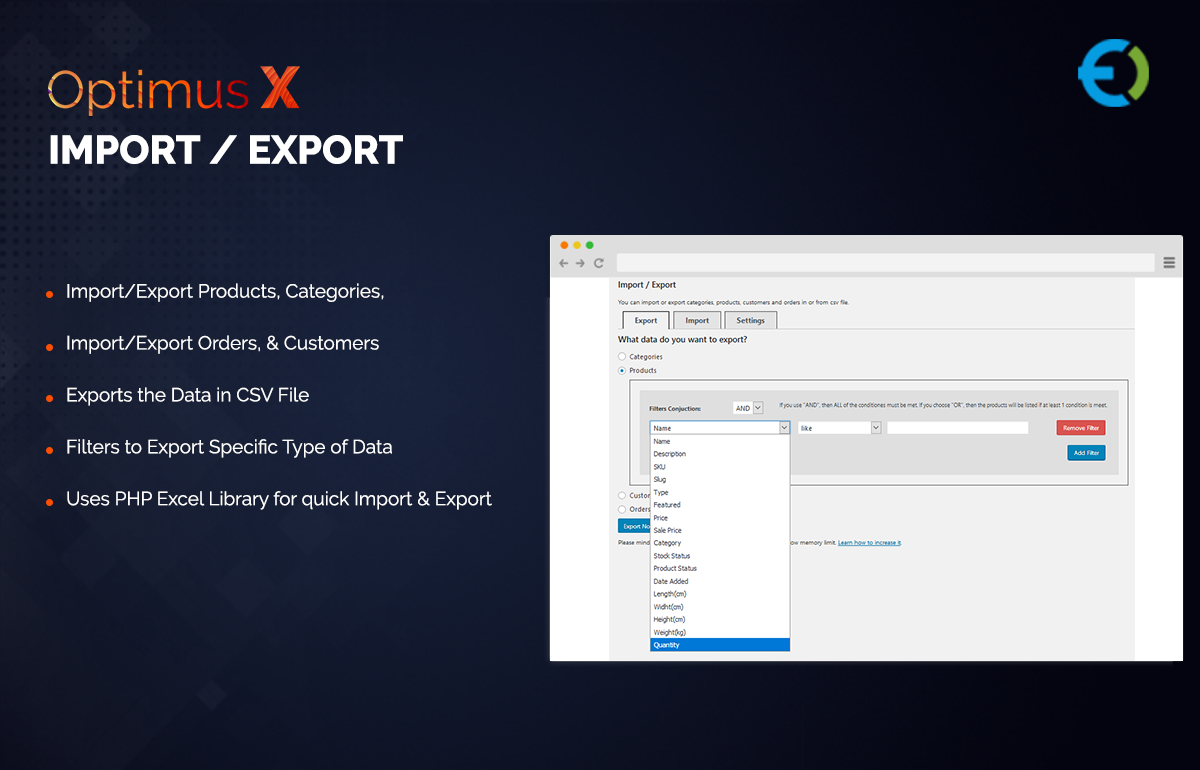 WooCommerce OptimusX Product Import Export in CSV