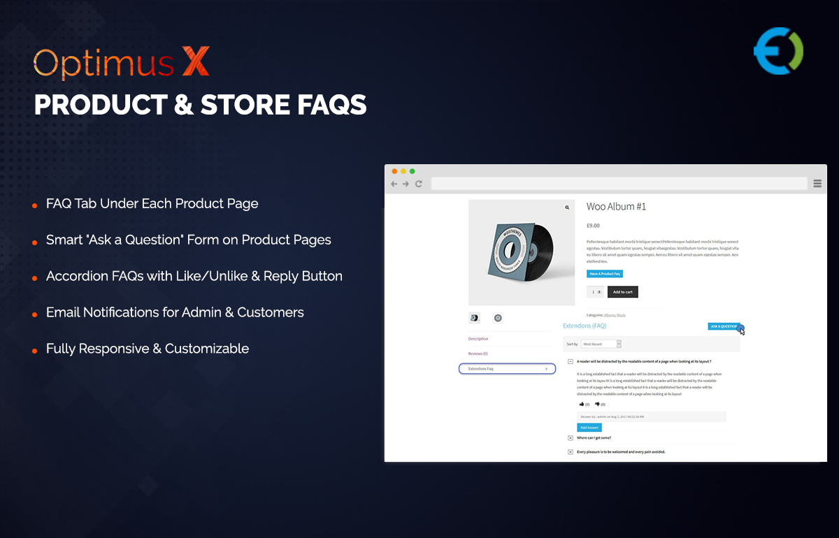 WooCommerce OptimusX - Product FAQs Demo