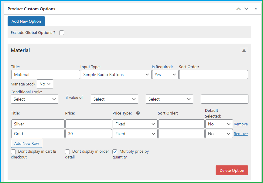 add product specific options
