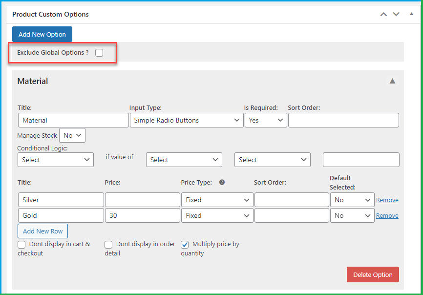exclude global options