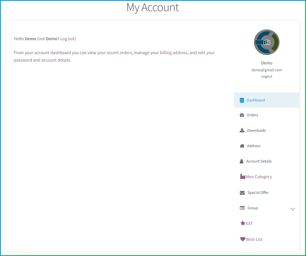 WooCommerce custom account dashboard