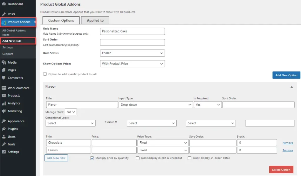 Addons global level settings