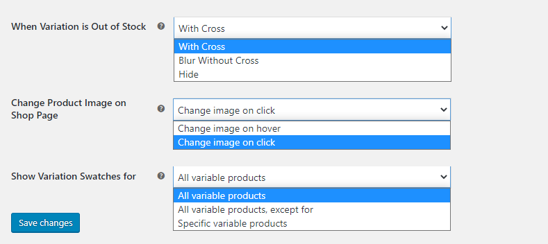 Selective display settings