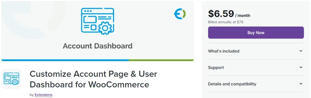 account page and user dashboard for WooCommerce