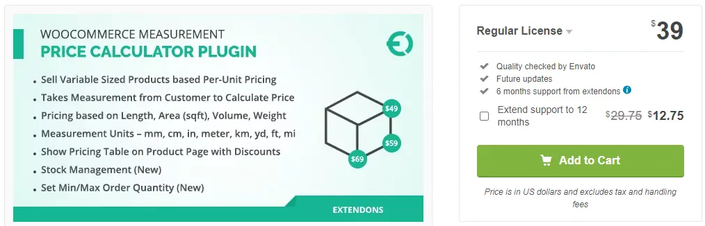 WooCommerce measurement price calculator