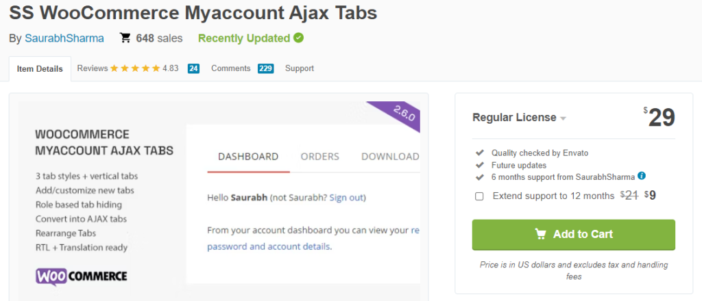 WooCommerce My account ajax tabs