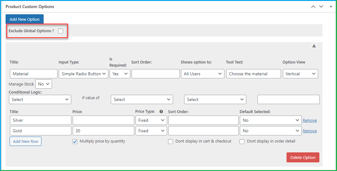 exclude global options