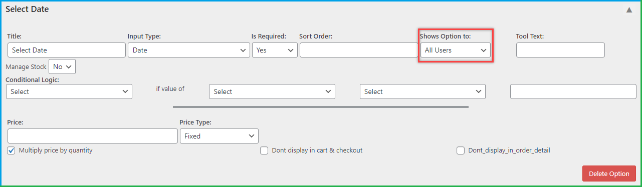 hide or display product option based on user role
